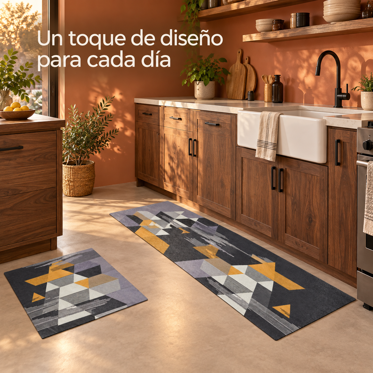 Set de 2 Alfombras para Cocina Armonia Gris con Diseño Geométrico 271-8