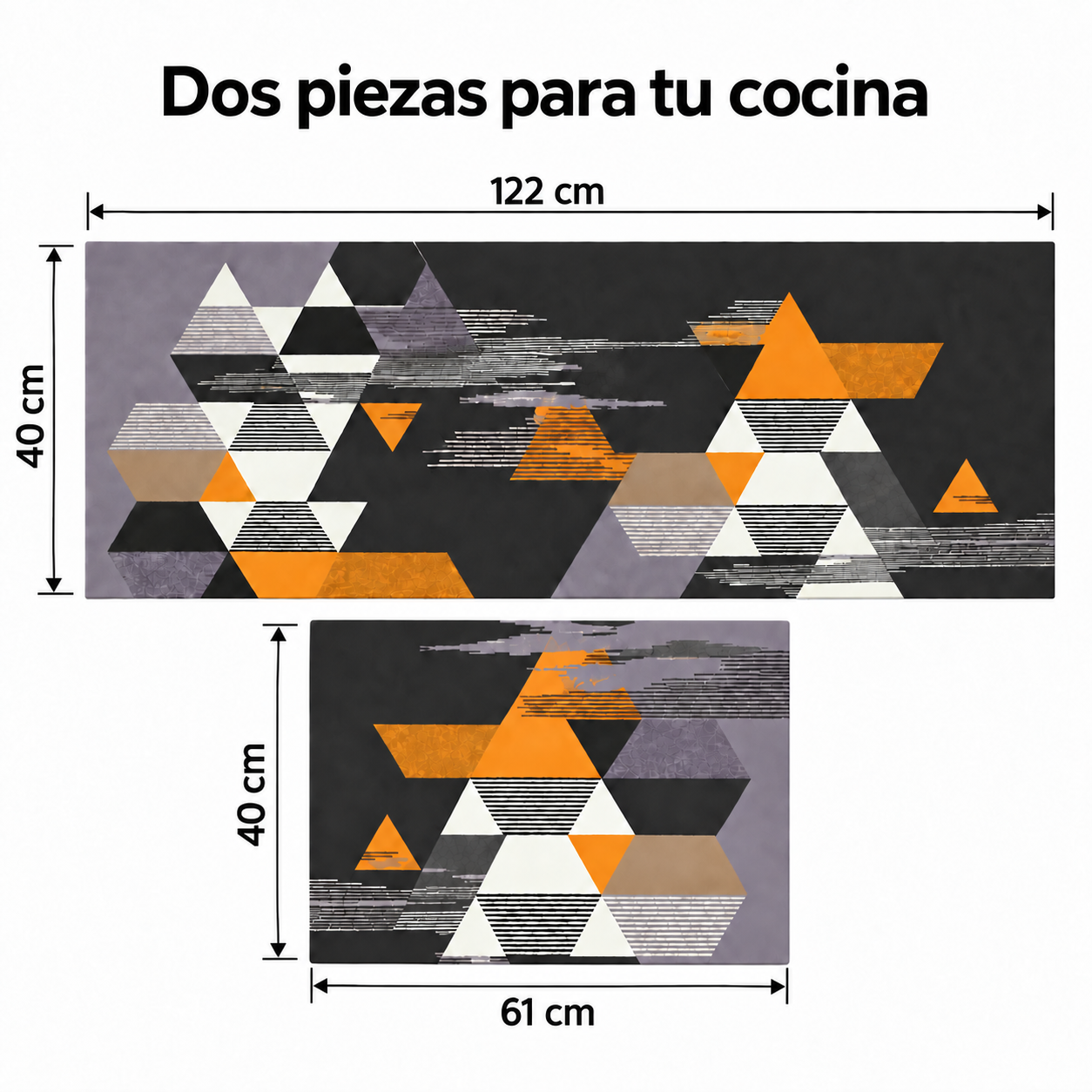 Set de 2 Alfombras para Cocina Armonia Gris con Diseño Geométrico 271-9