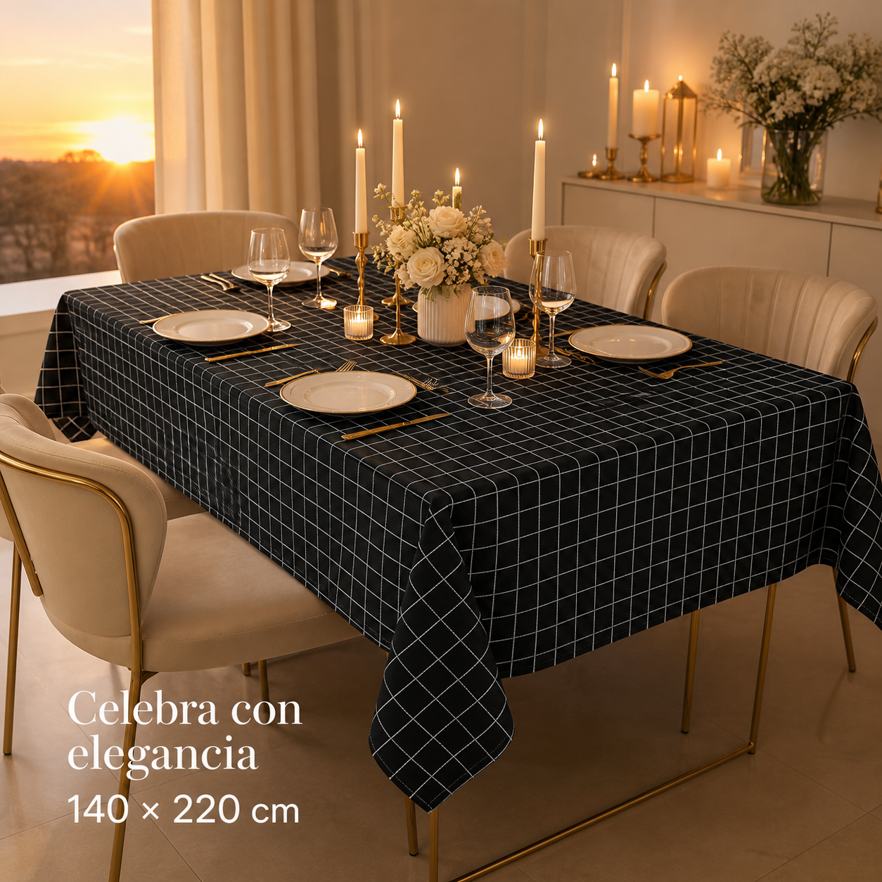 Mantel para Mesa Rectangular Negro 140x220 cm Armonía 845-1