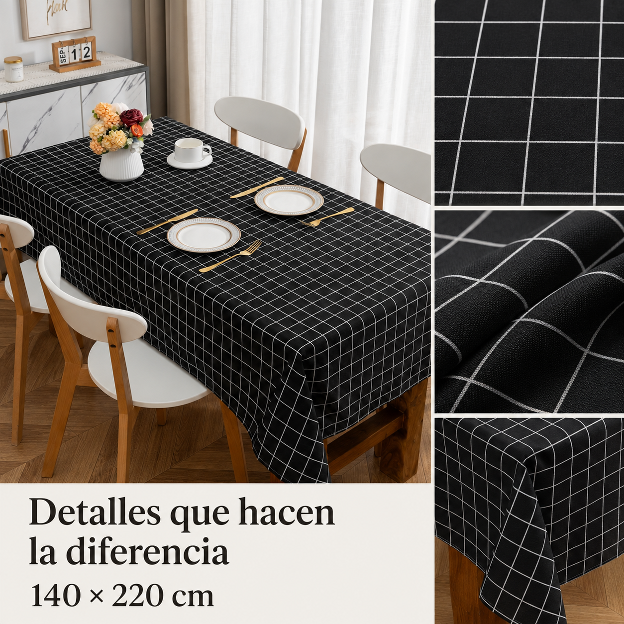 Mantel para Mesa Rectangular Negro 140x220 cm Armonía 845-2