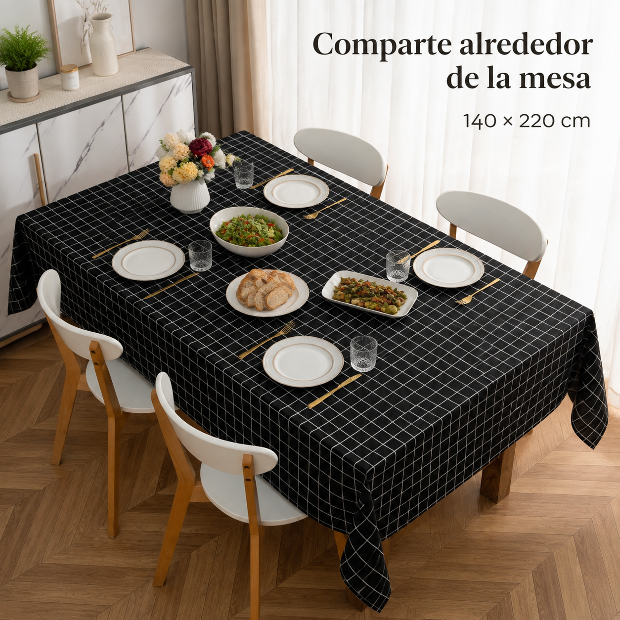 Mantel para Mesa Rectangular Negro 140x220 cm Armonía 845-5