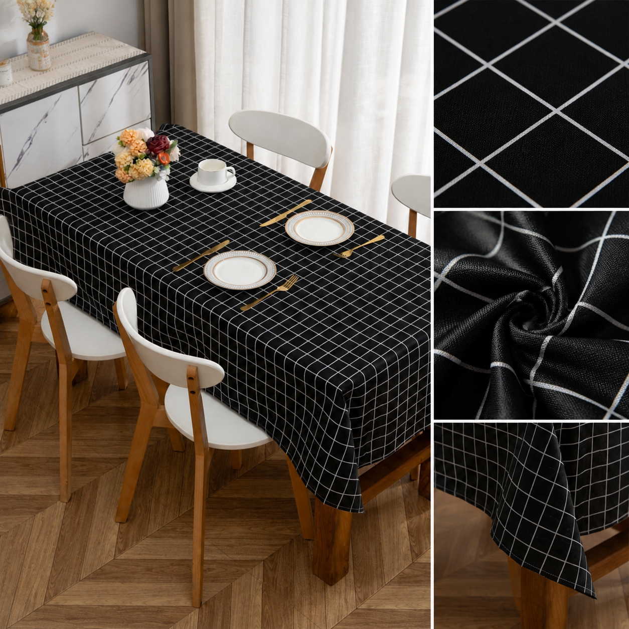 Mantel para Mesa Rectangular Negro 140x220 cm Armonía 845-7