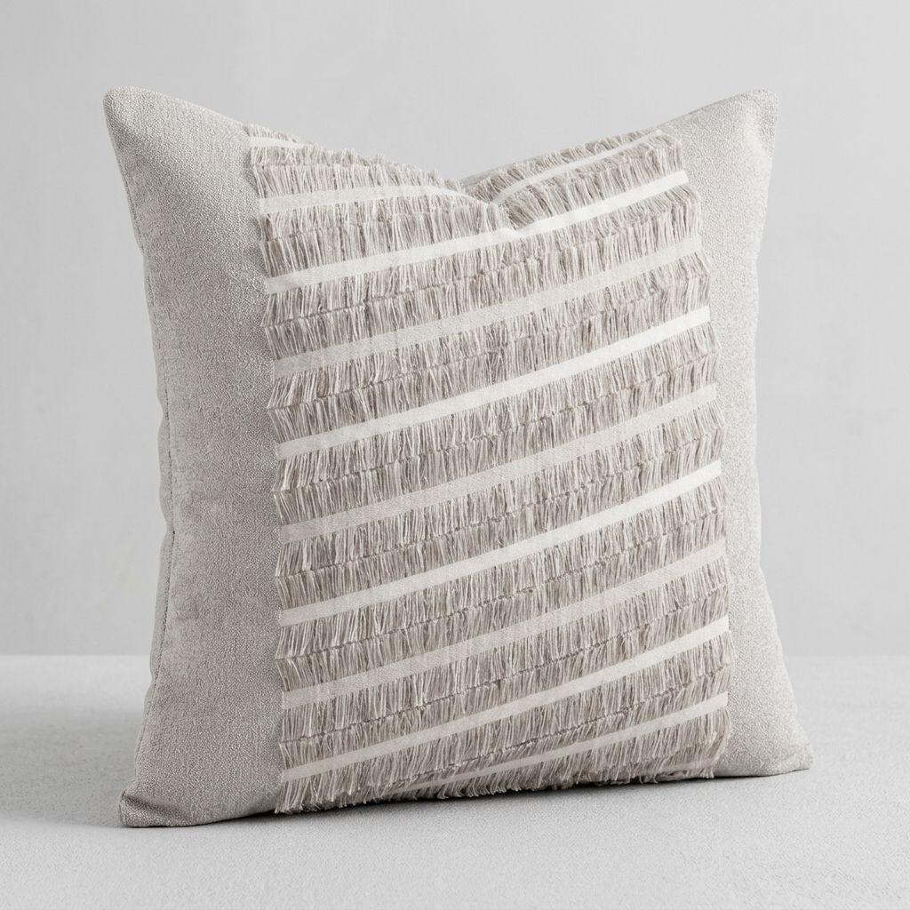 Set 5 Fundas De Cojín Gris Con Franjas Y Flecos 768 Decorativas 45x45 cm-5