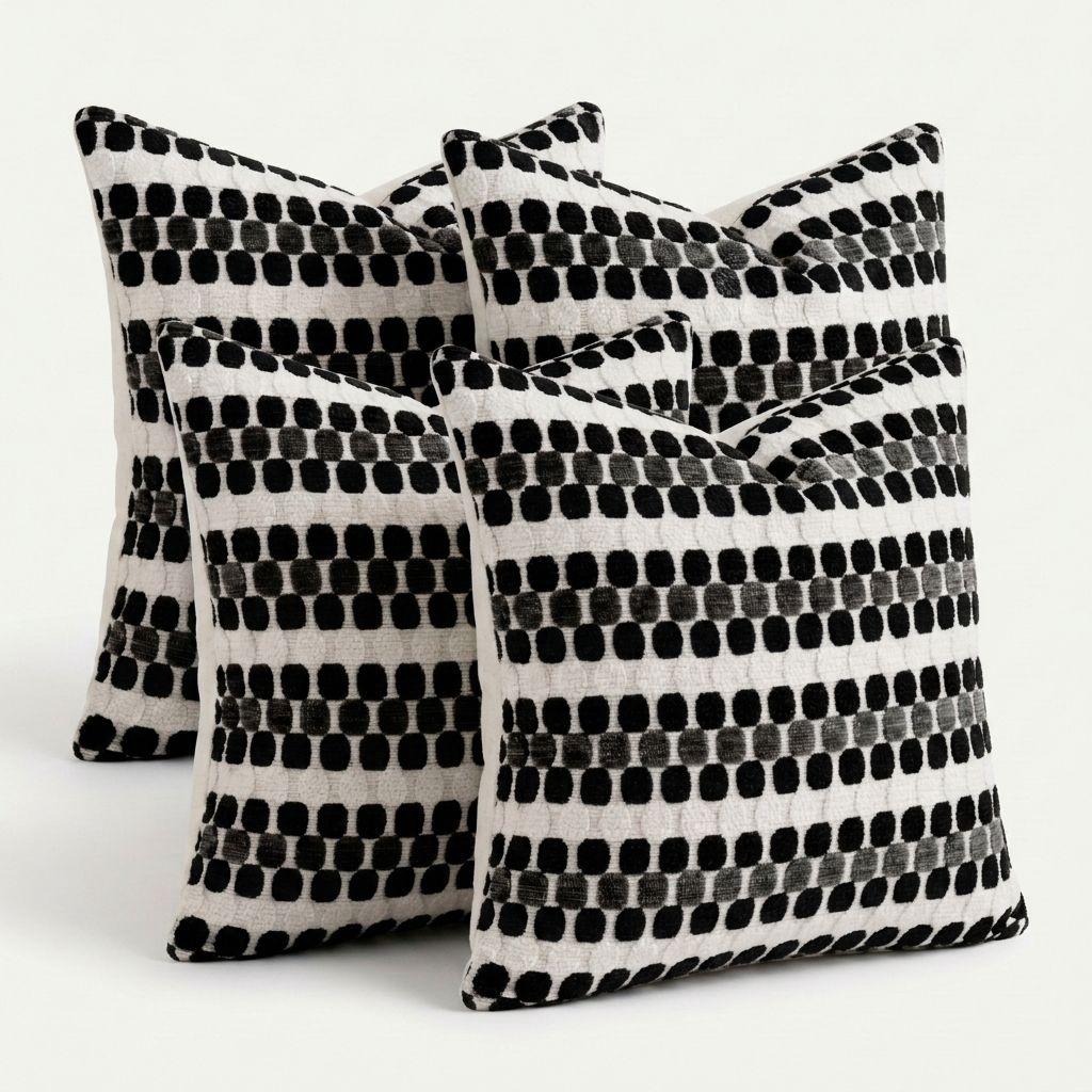  4 Fundas Para Cojín Diseño Geométrico Texturado Negro 012 Elegante-5