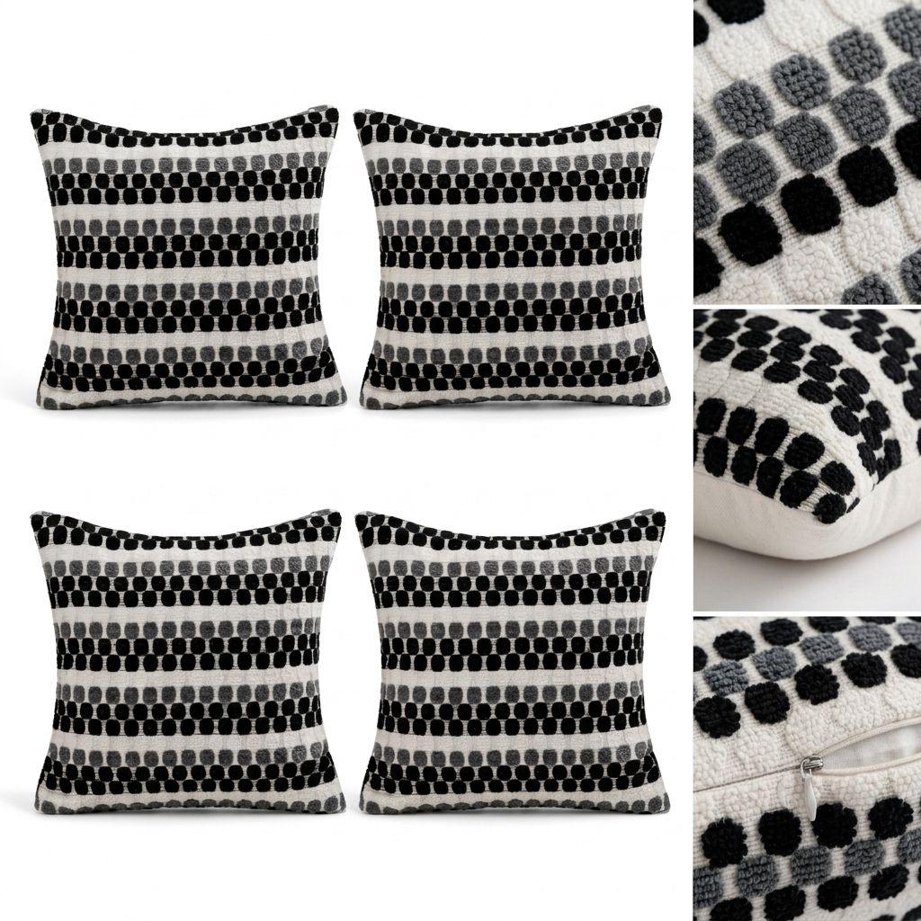  4 Fundas Para Cojín Diseño Geométrico Texturado Negro 012 Elegante-6