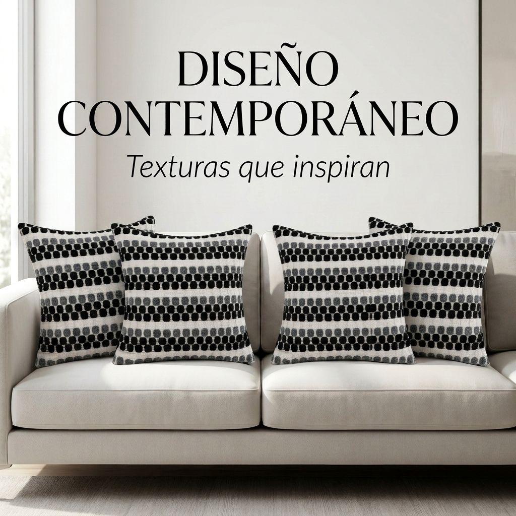  4 Fundas Para Cojín Diseño Geométrico Texturado Negro 012 Elegante-7