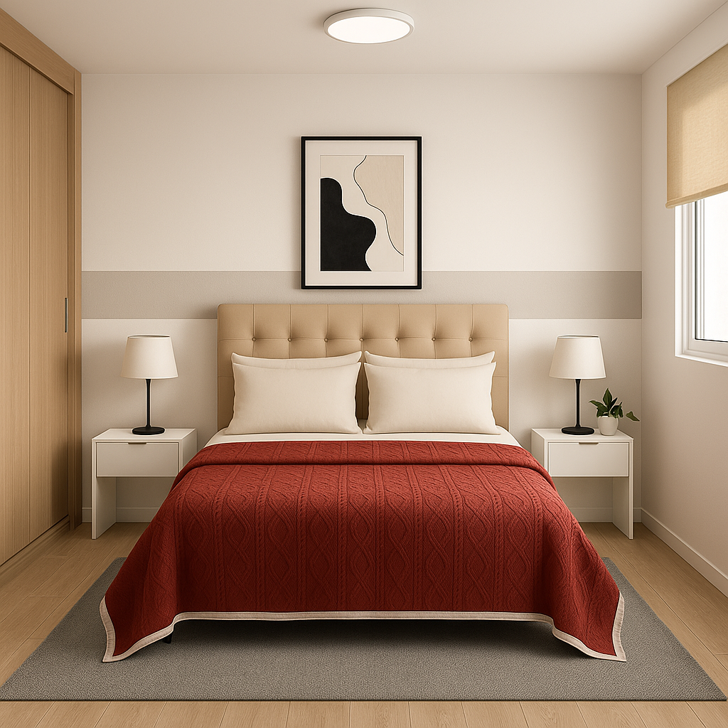 Frazada Sherpa burdeo 160x220 patrón geométrico doble faz dormitorio-2