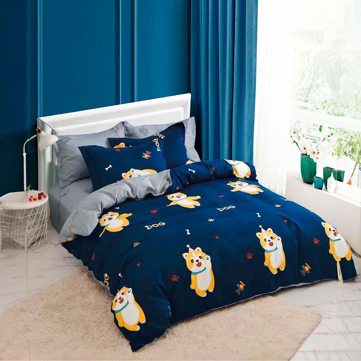 Cubrecama Quilt Verano 1.5 Plazas +funda 50x70 Dog Azul 597-0