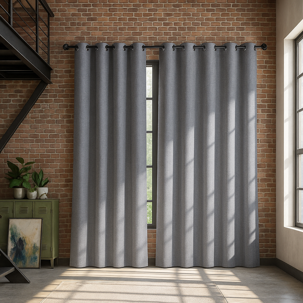 Cortina Gris Blackout Decorativa Forro Blanco 2 Paños N°103-0