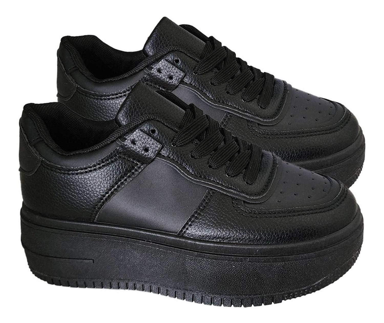 Zapatilla Mujer Con Plataforma Urbana Casual Negro - 7086-2