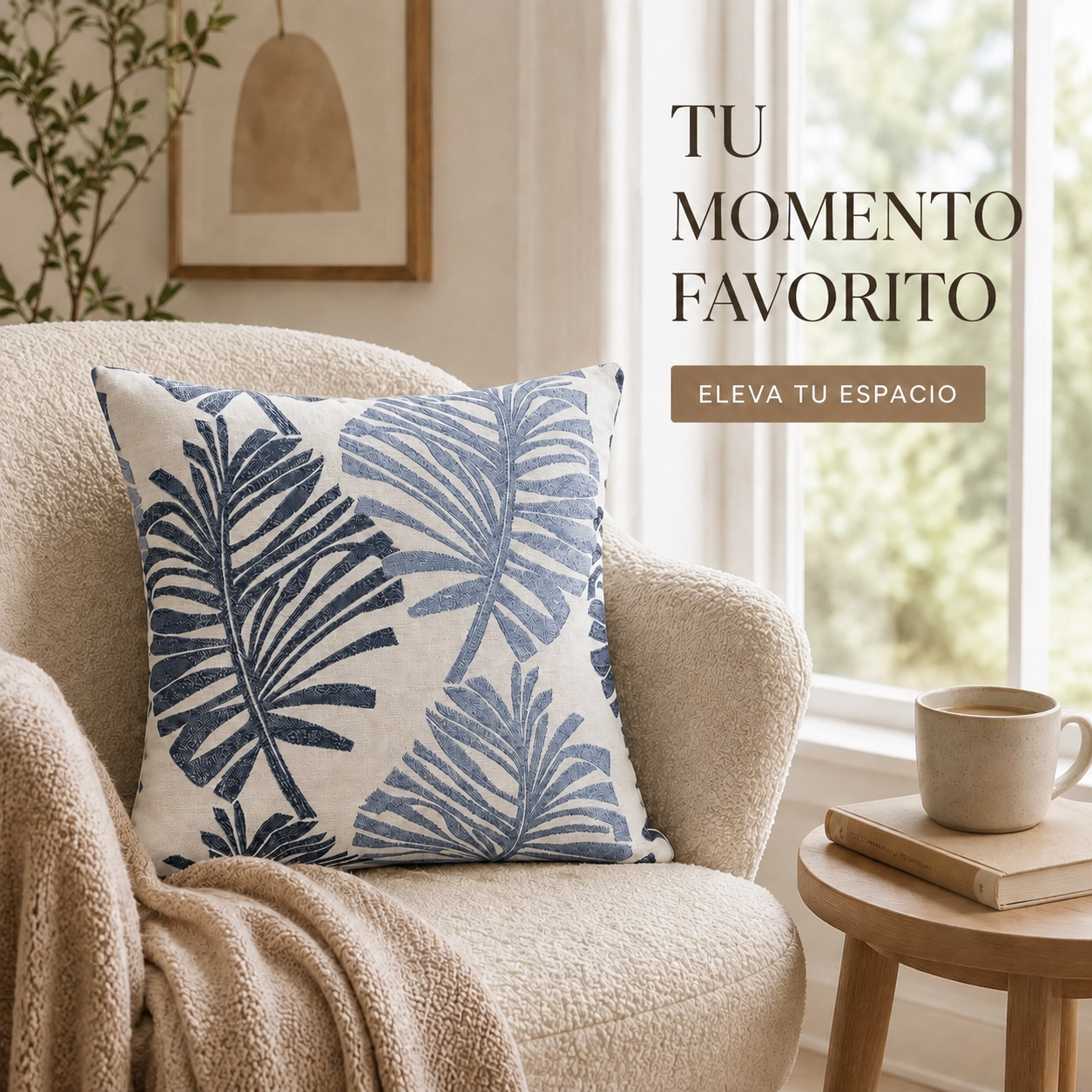 Fundas para cojin Elengantes Desing Hojas Azul  828 Alta Durabilidad-2