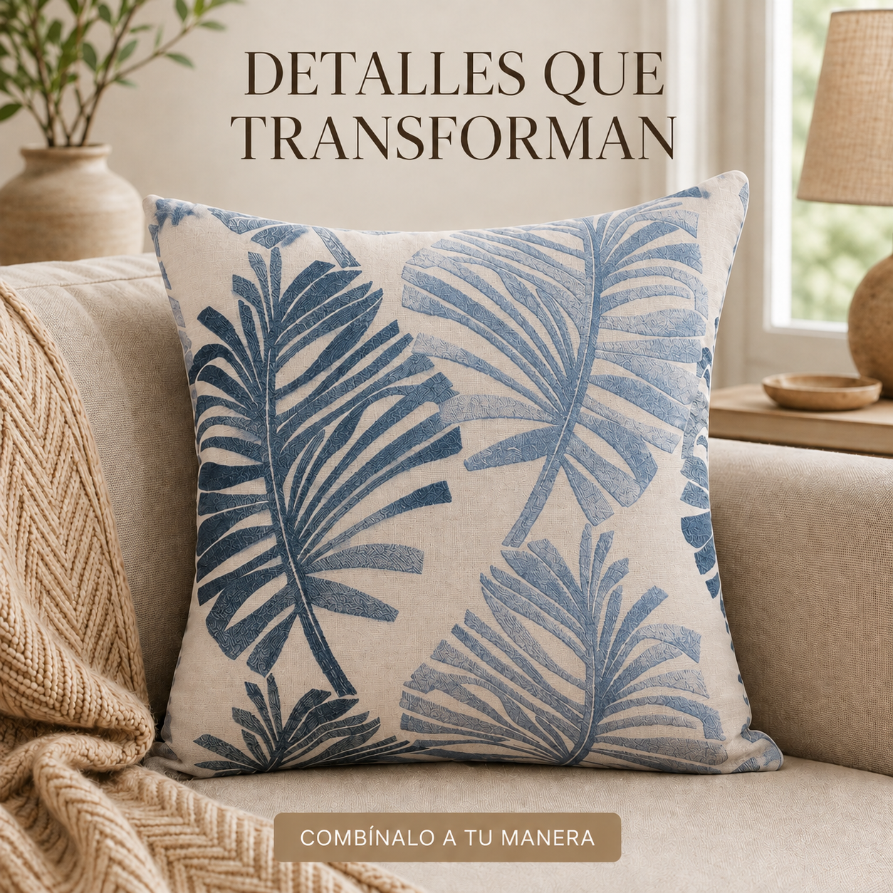 Fundas para cojin Elengantes Desing Hojas Azul  828 Alta Durabilidad-4