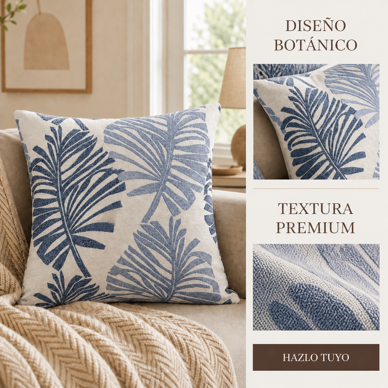 Fundas para cojin Elengantes Desing Hojas Azul  828 Alta Durabilidad-7