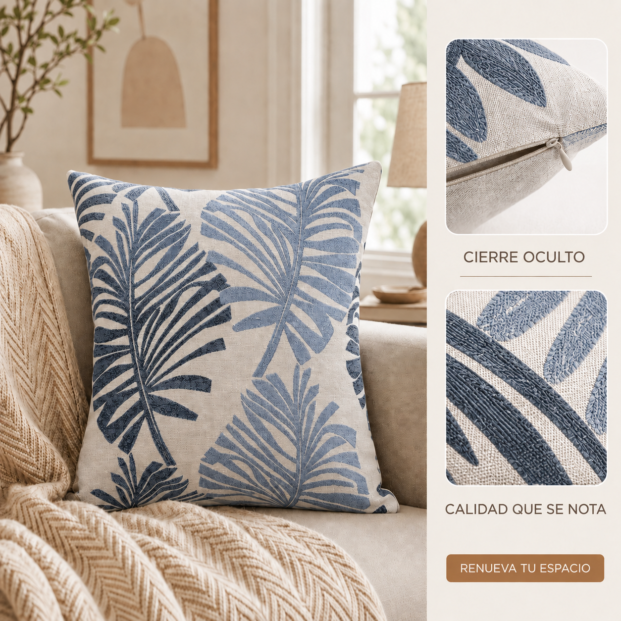 Fundas para cojin Elengantes Desing Hojas Azul  828 Alta Durabilidad-8