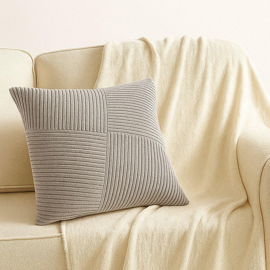 Funda De Cojín 45x45 Gris Textura Acanalada Lineas-1