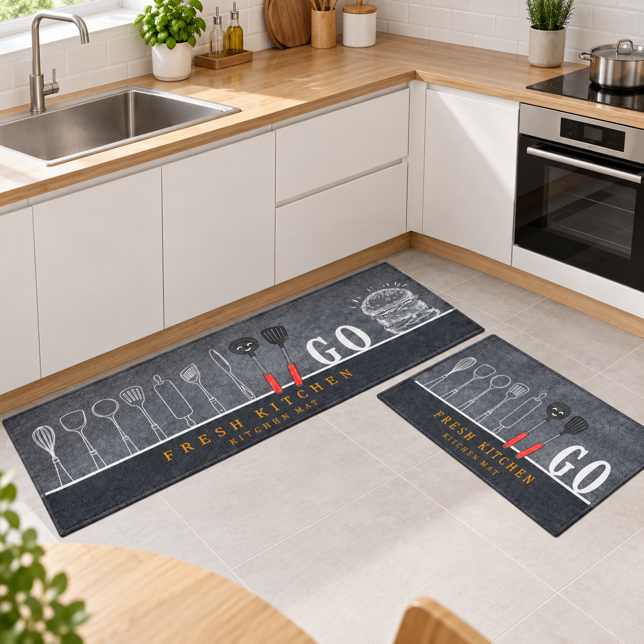 Set 2 Alfombras de Cocina Armonia Gris Oscuro Diseño 40x122 cm 268-1