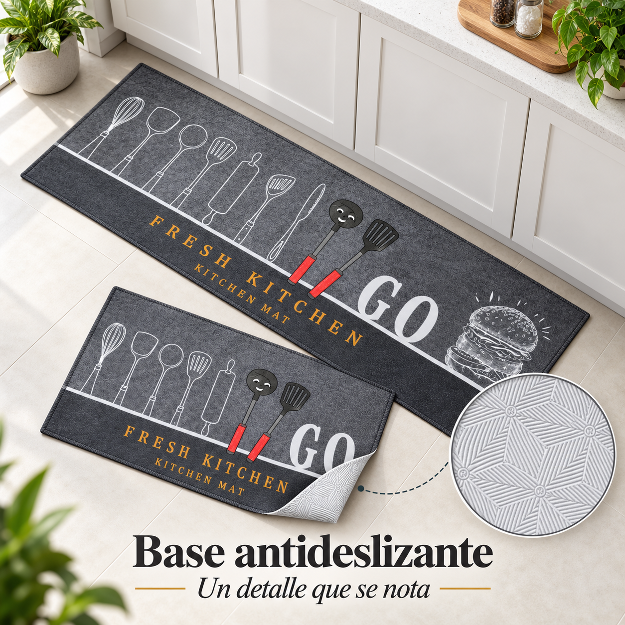 Set 2 Alfombras de Cocina Armonia Gris Oscuro Diseño 40x122 cm 268-3