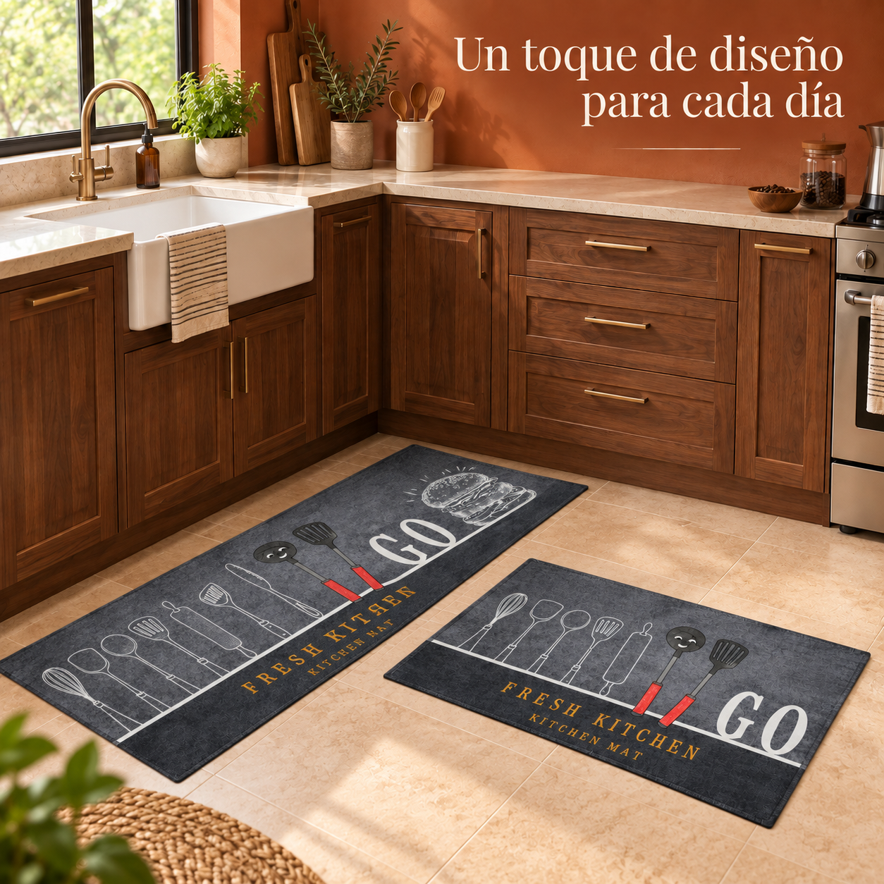 Set 2 Alfombras de Cocina Armonia Gris Oscuro Diseño 40x122 cm 268-5