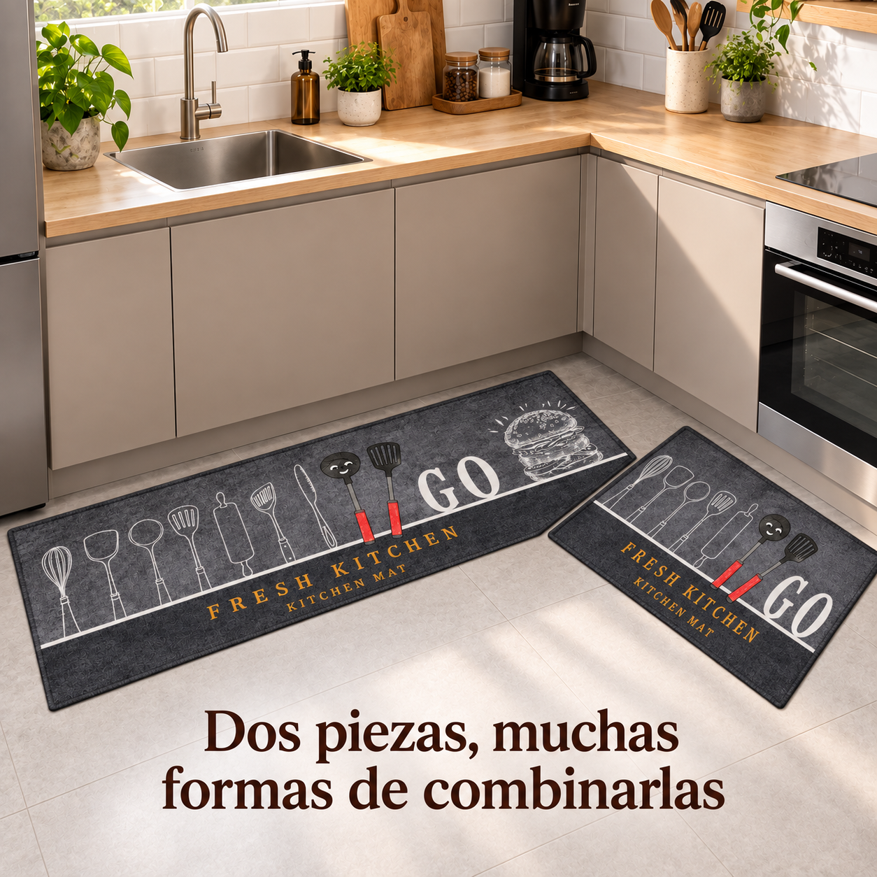 Set 2 Alfombras de Cocina Armonia Gris Oscuro Diseño 40x122 cm 268-6