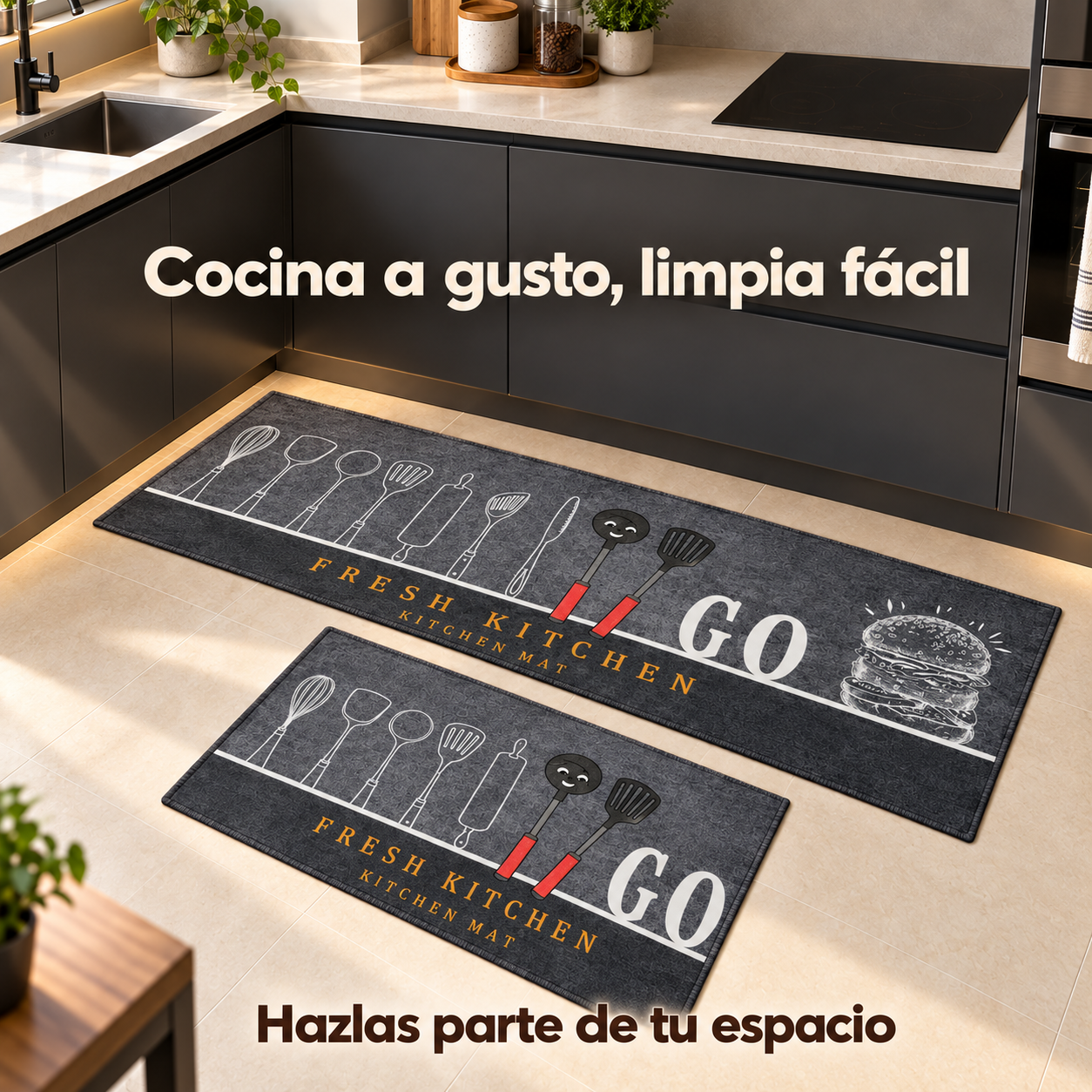 Set 2 Alfombras de Cocina Armonia Gris Oscuro Diseño 40x122 cm 268-7