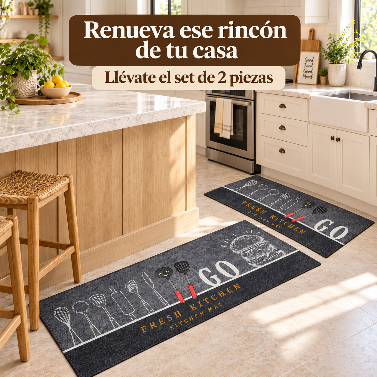 Set 2 Alfombras de Cocina Armonia Gris Oscuro Diseño 40x122 cm 268-8