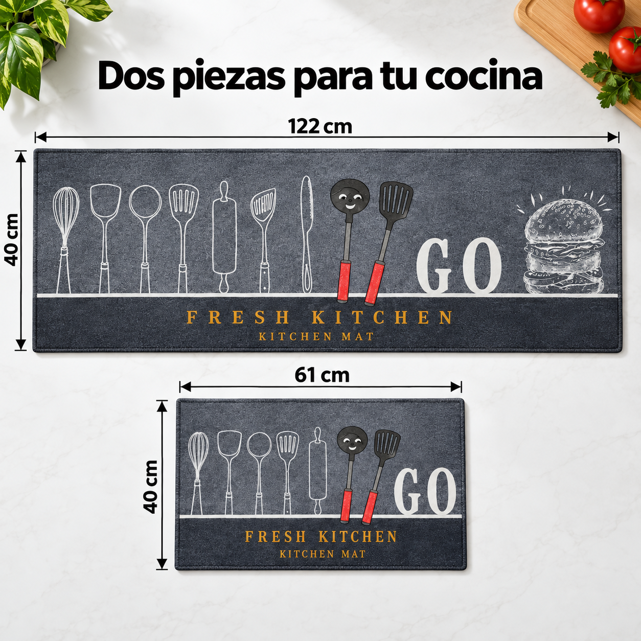 Set 2 Alfombras de Cocina Armonia Gris Oscuro Diseño 40x122 cm 268-9