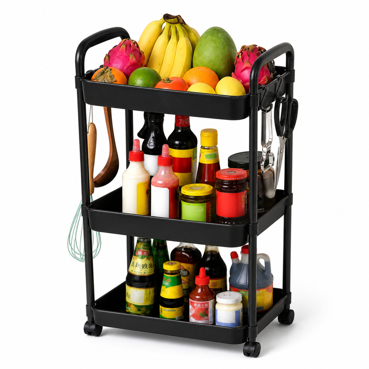 Organizador Con Rueda Baño 3 Niveles Negro Plastico 800-3