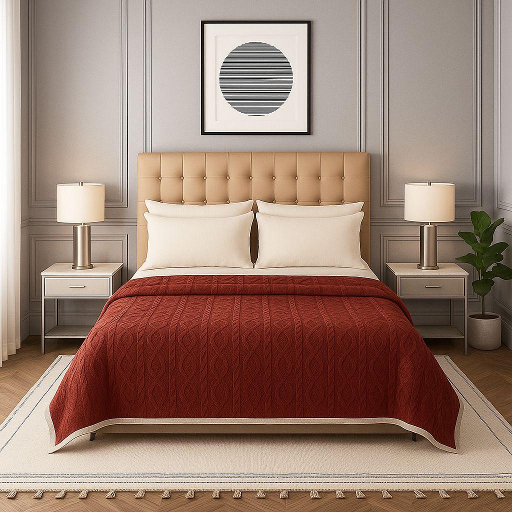 Manta reversible Sherpa 160x220 diseño geométrico burdeo hogar moderno-3