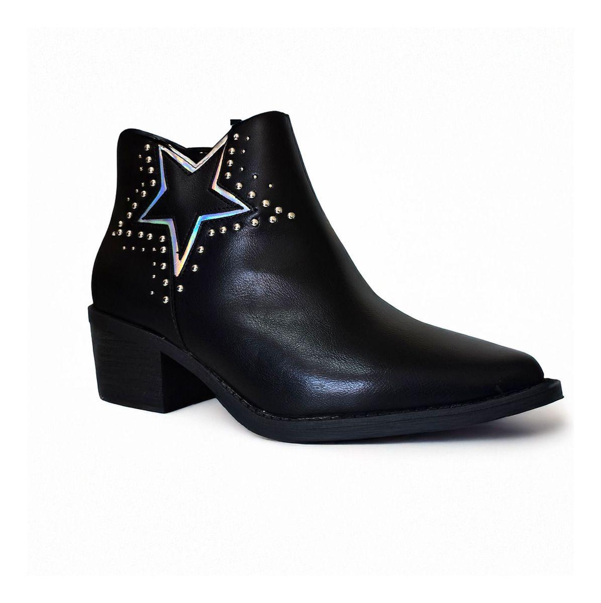 Botin De Mujer Diseño Estrella Comodos Negro -7670-0