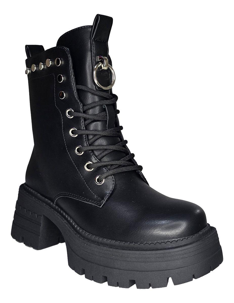 Bototos Mujer Negros | Estilo Grunge Tachas Cordones - 7725-0