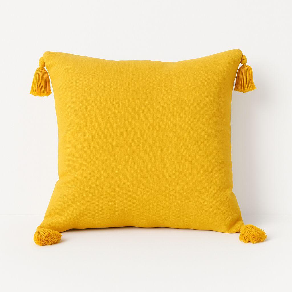 Funda De Cojín 45x45 Cm Amarillo Con Borlas Decorativas 615-0