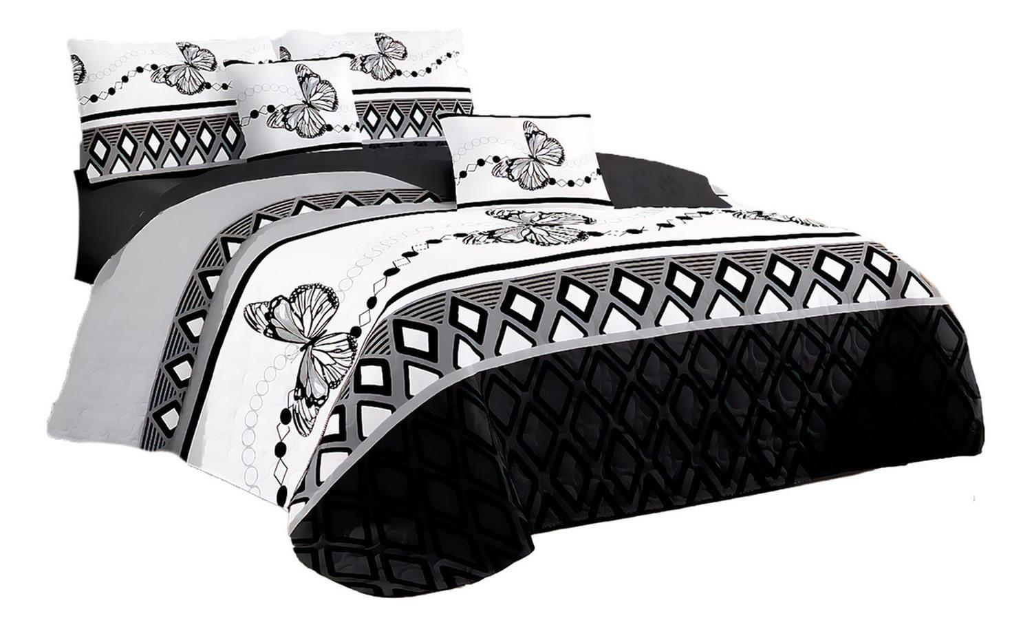 Cubre Cama King Quilt 2.5 Plaza Estampado Mariposas Gris 656-0