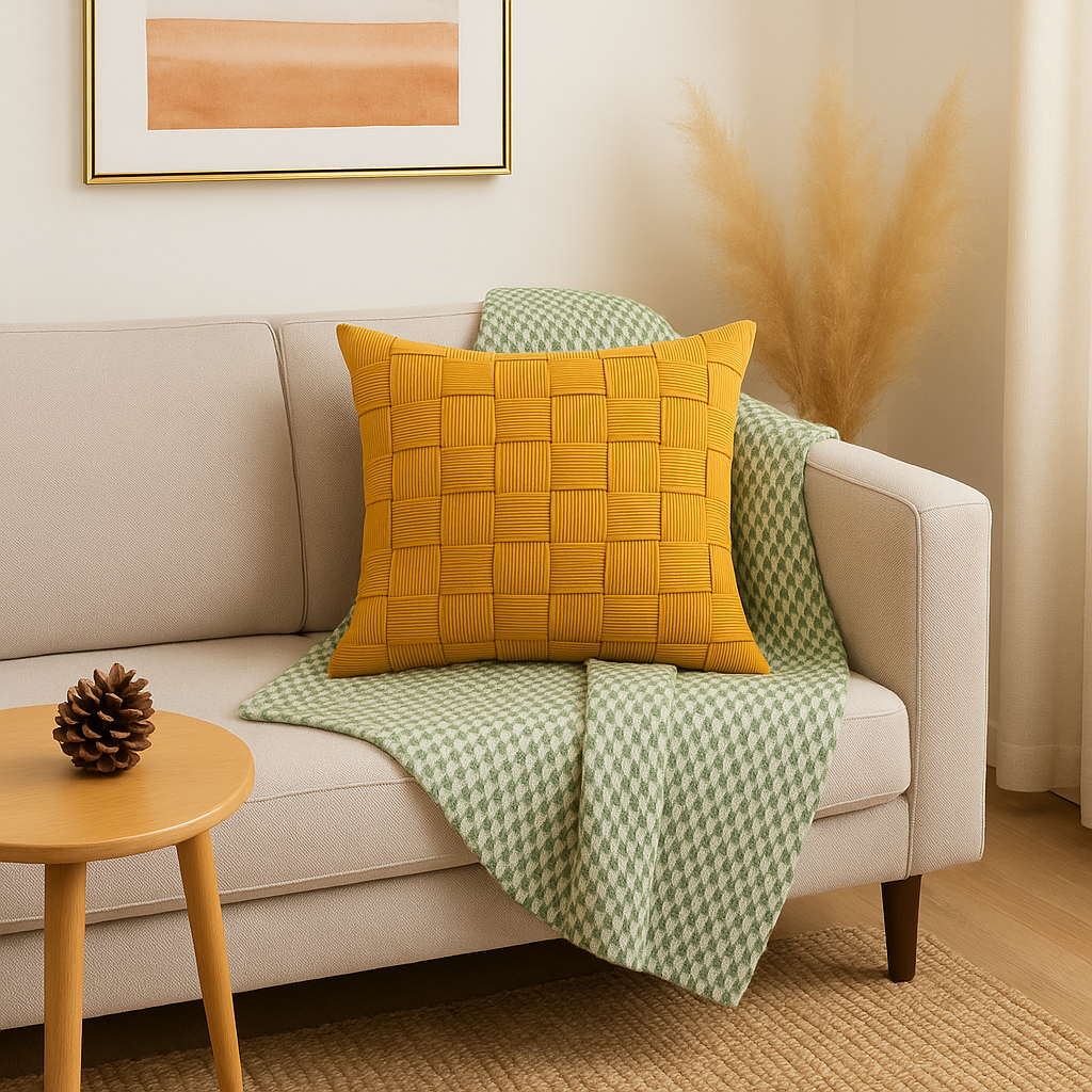 Funda Cojín 45x45 | Entrelazado Mostaza Elegante - 464-2