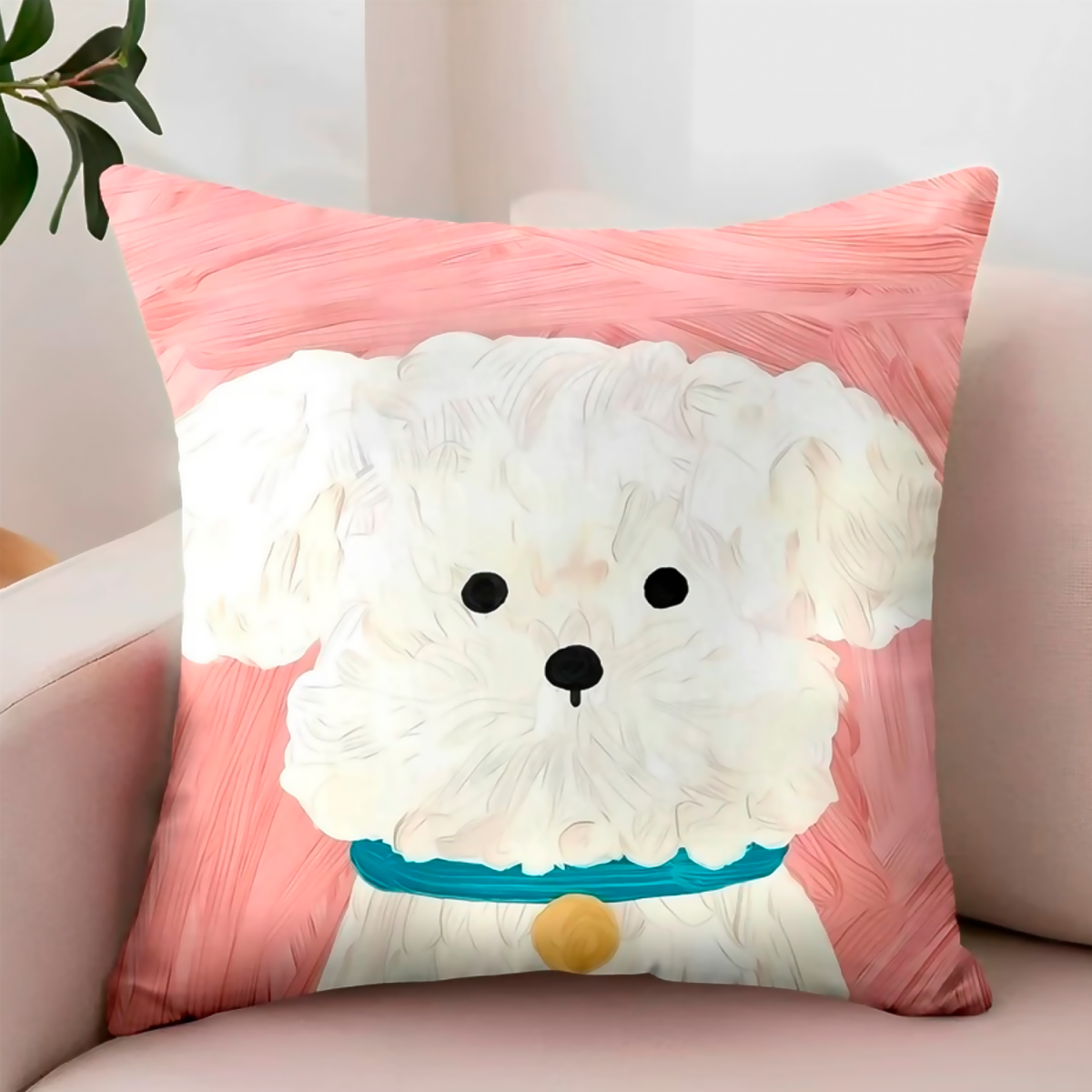 Funda Cojín 45x45 | Diseño Cachorro Blanco Decorativa - 780-1