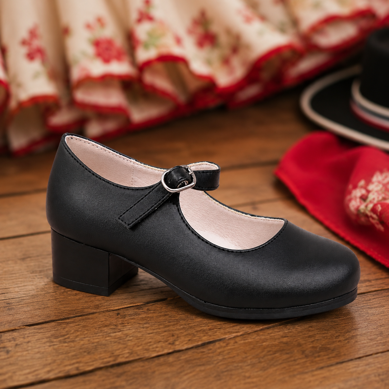 Zapatos Folclóricos Huasa Niña Con Taco Modelo 7290-2