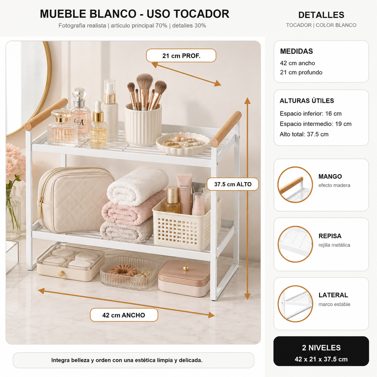 Organizador Baño Minimalista 2 Niveles Metal Blanco 125-2
