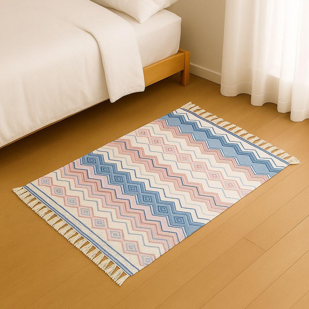 Bajada De Cama 60x90 Cm De Lino Con Diseño Zigzag Pastel 737-1