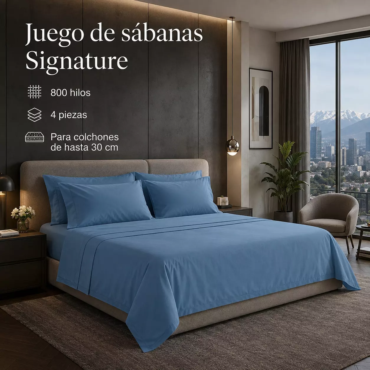 Juego Sábanas Línea Signature Acero 2.0 Plazas 4 Piezas 794-5