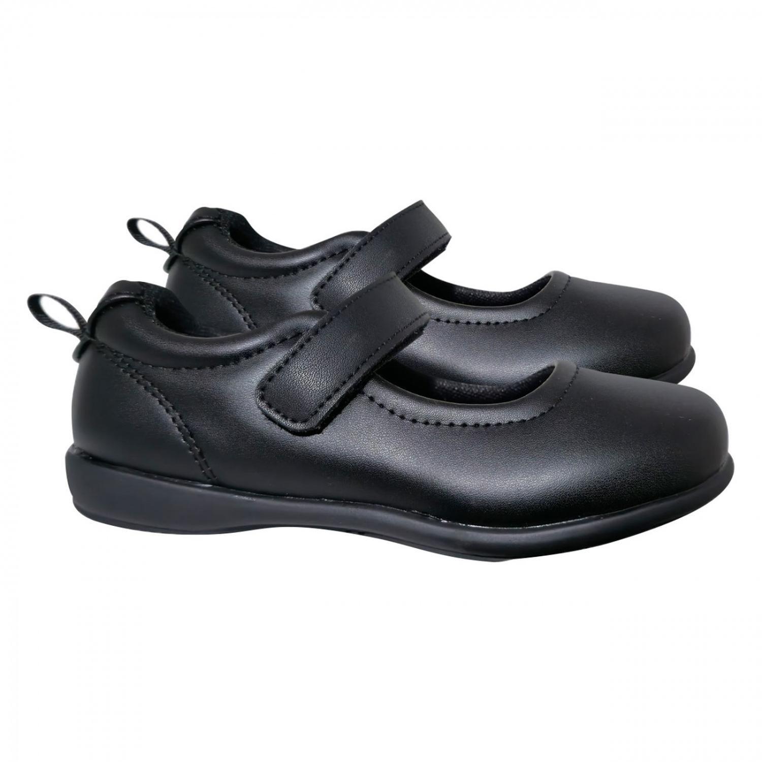 Zapato Escolar De Cuero Para Niña Ajuste Velcro Negro 7504-3