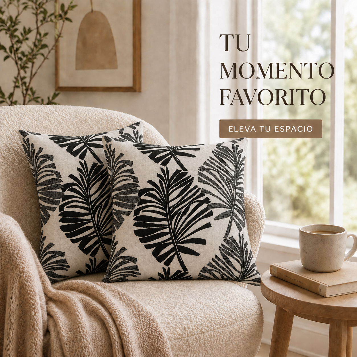 Fundas para cojin Elengantes Desing Hojas Negro - Pack 2 828 Alta Durabilidad-2