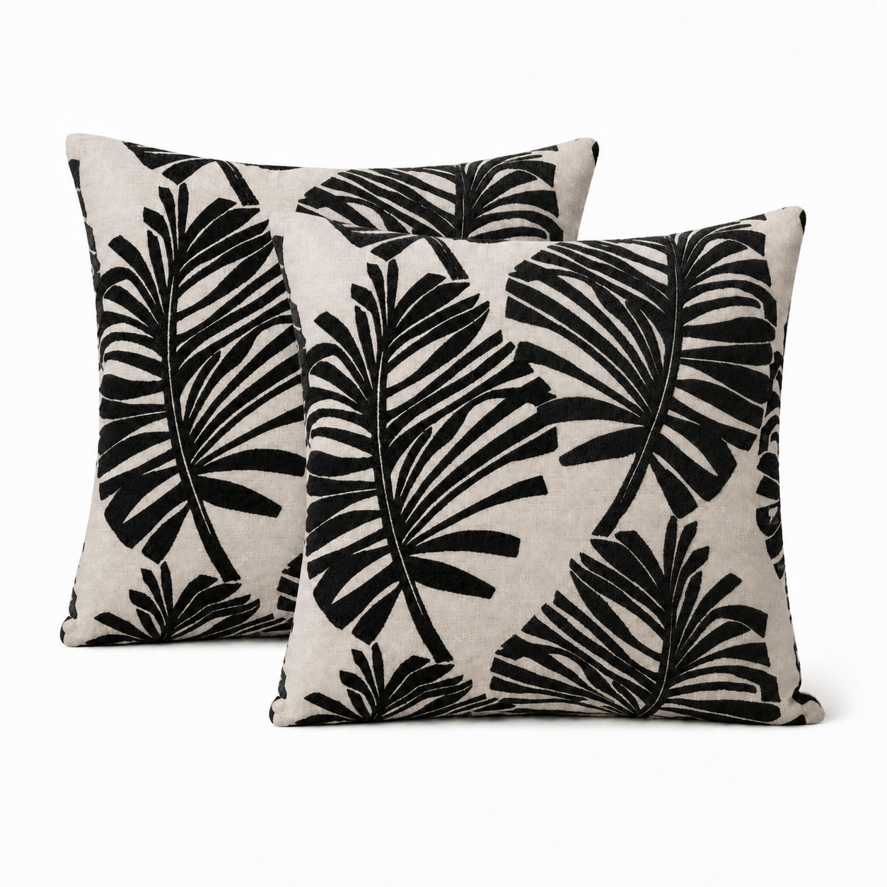 Fundas para cojin Elengantes Desing Hojas Negro - Pack 2 828 Alta Durabilidad-3