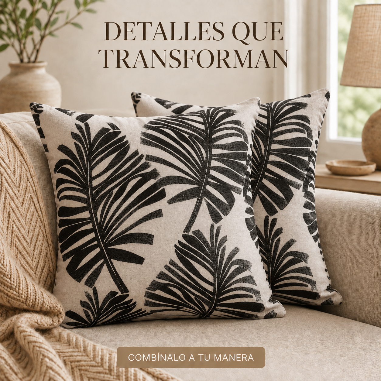 Fundas para cojin Elengantes Desing Hojas Negro - Pack 2 828 Alta Durabilidad-4