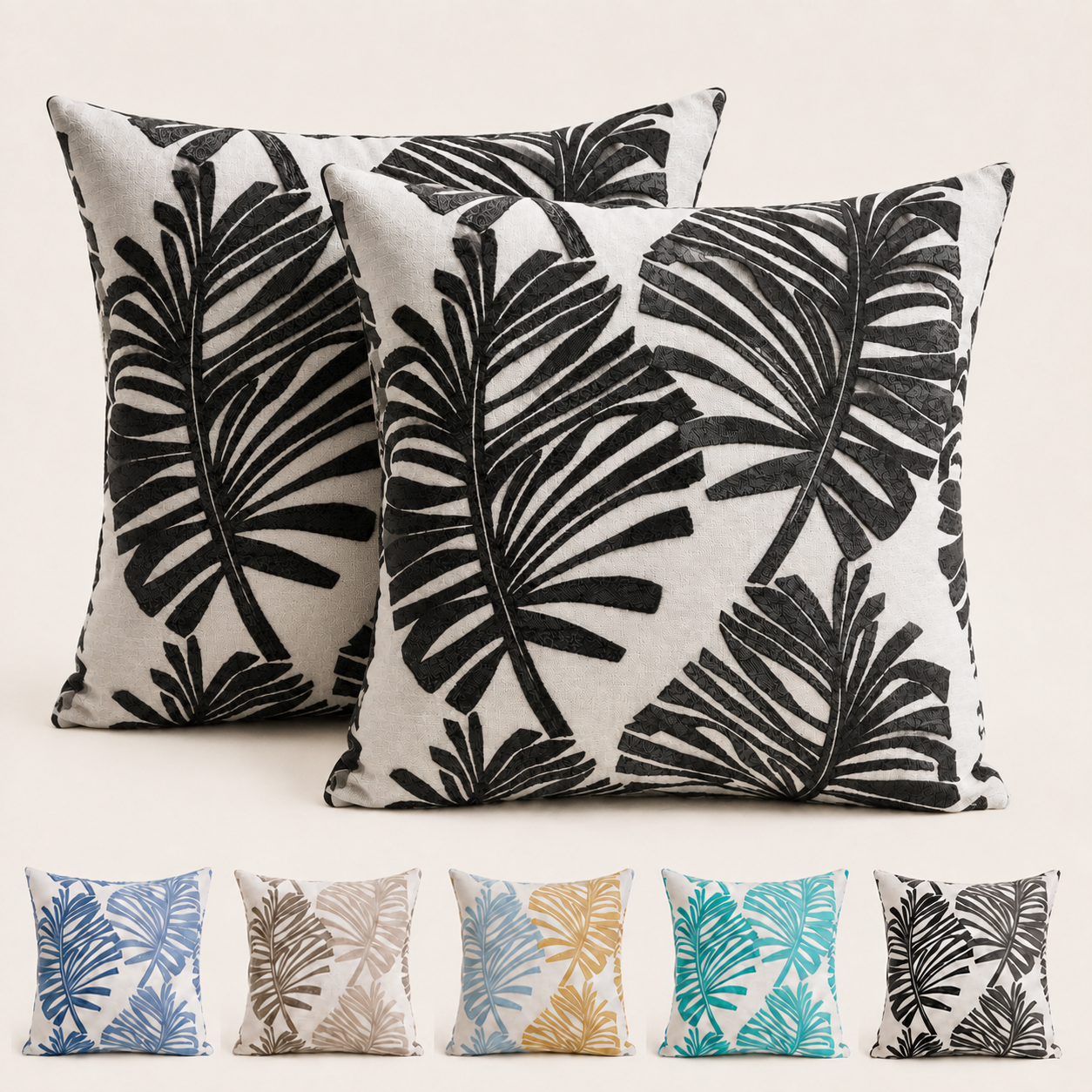 Fundas para cojin Elengantes Desing Hojas Negro - Pack 2 828 Alta Durabilidad-9