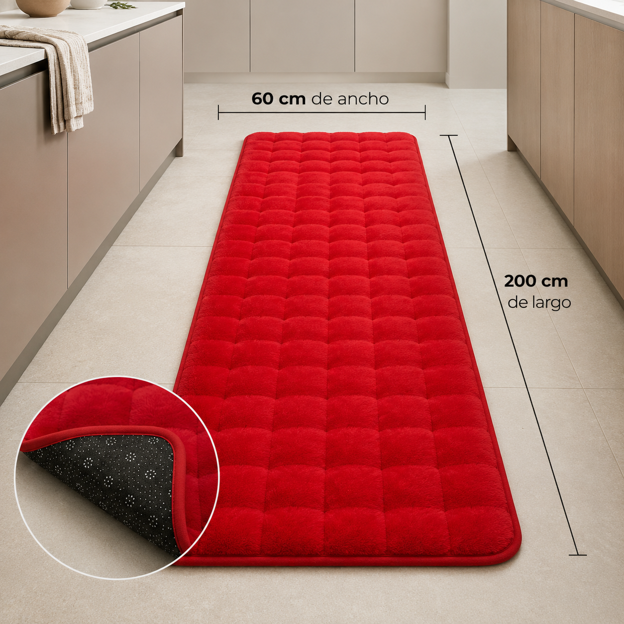 Alfombra Pasillera Peluda Bajada De Cama - Rojo 602 para Hogar-2