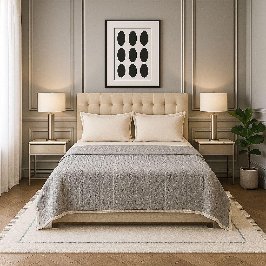 Manta Sherpa gris diseño geométrico 160x220 ultra suave cama sofá-1