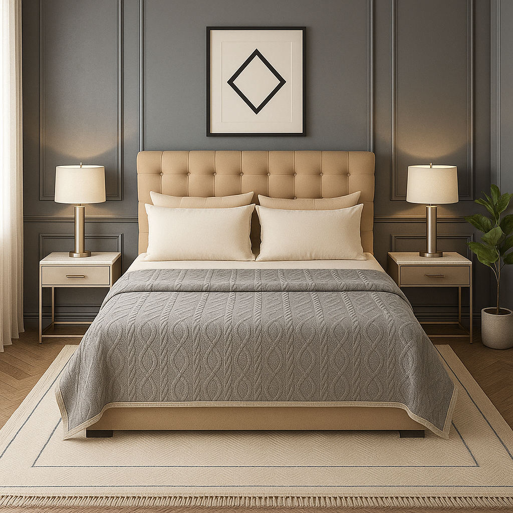 Manta Sherpa gris diseño geométrico 160x220 ultra suave cama sofá-2