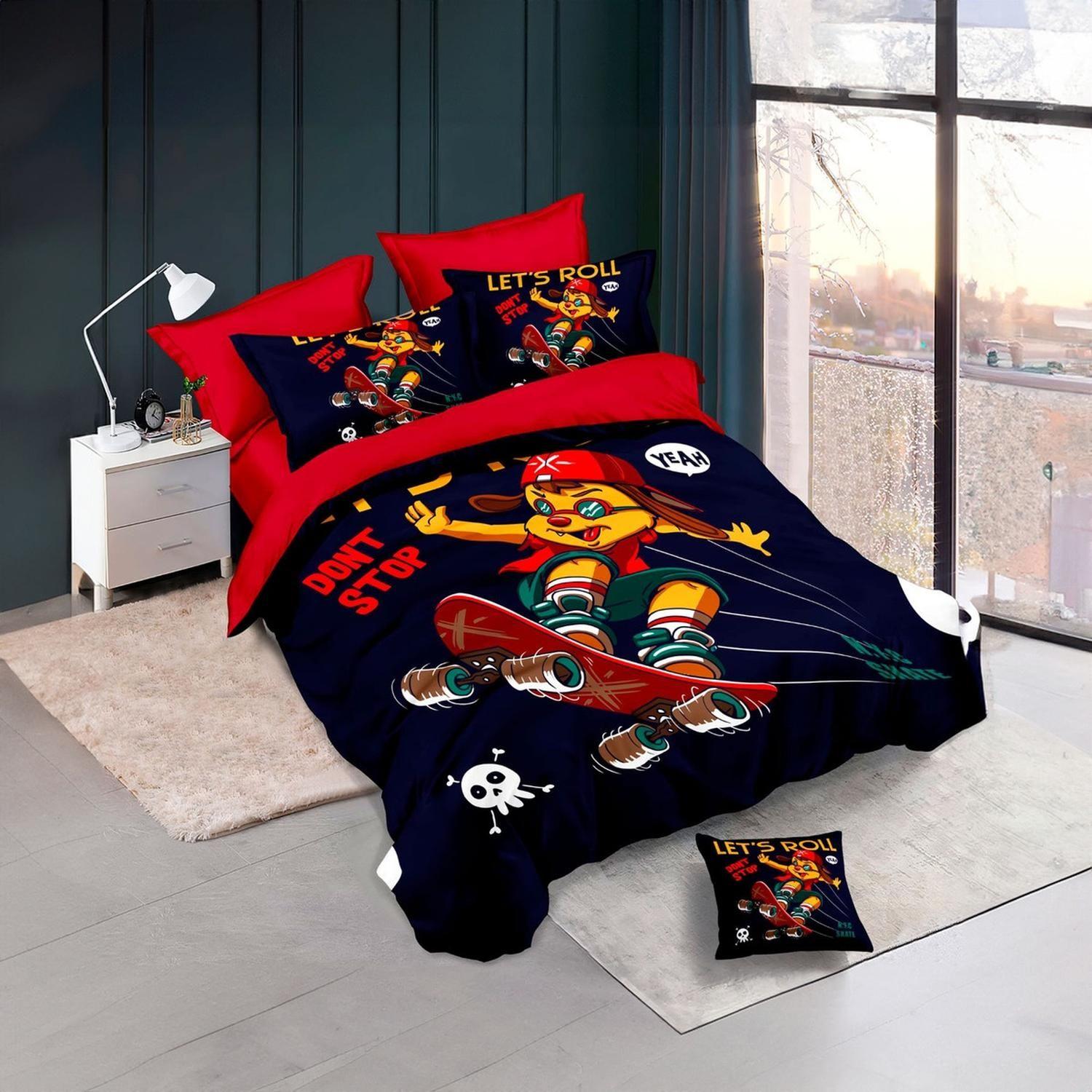 Cubrecama Quilt Verano 1.5 Plazas con Funda 50x70 -Diseño de Perro Skater 593-0