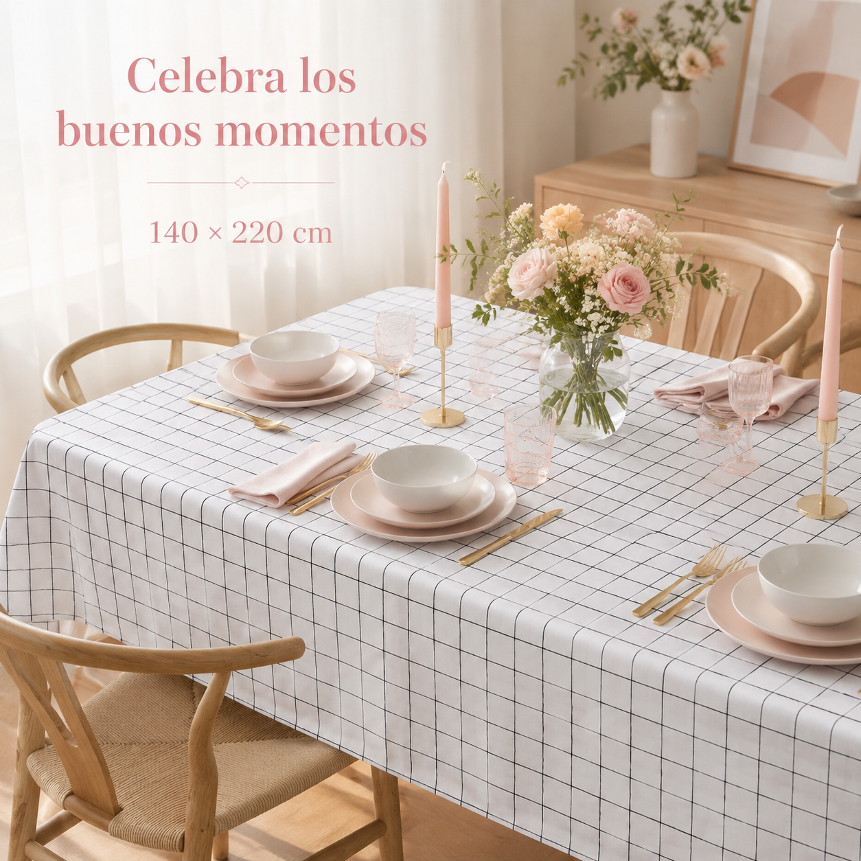 Mantel para Mesa de Comedor Rectangular Blanco 140x220 cm 846-1