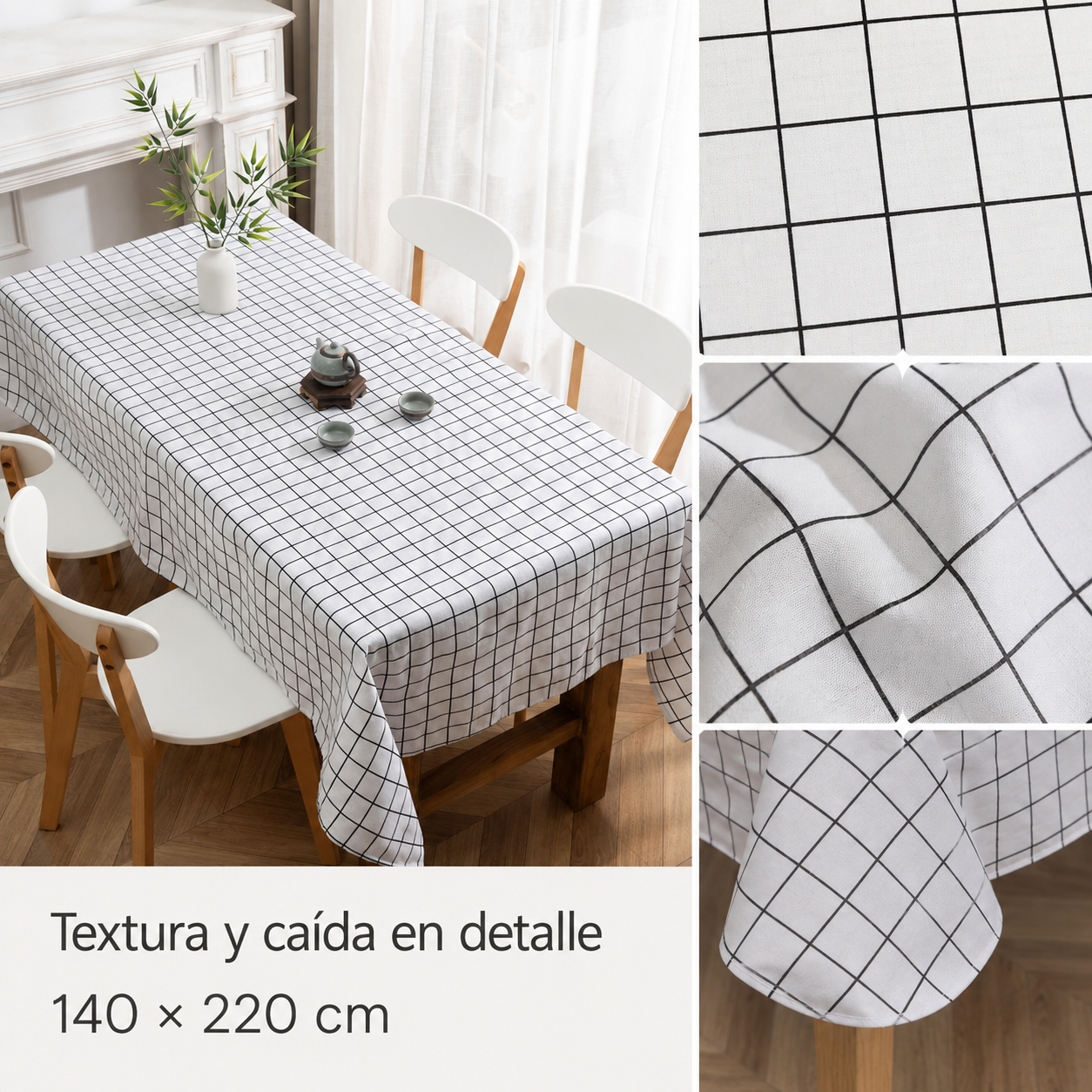 Mantel para Mesa de Comedor Rectangular Blanco 140x220 cm 846-2