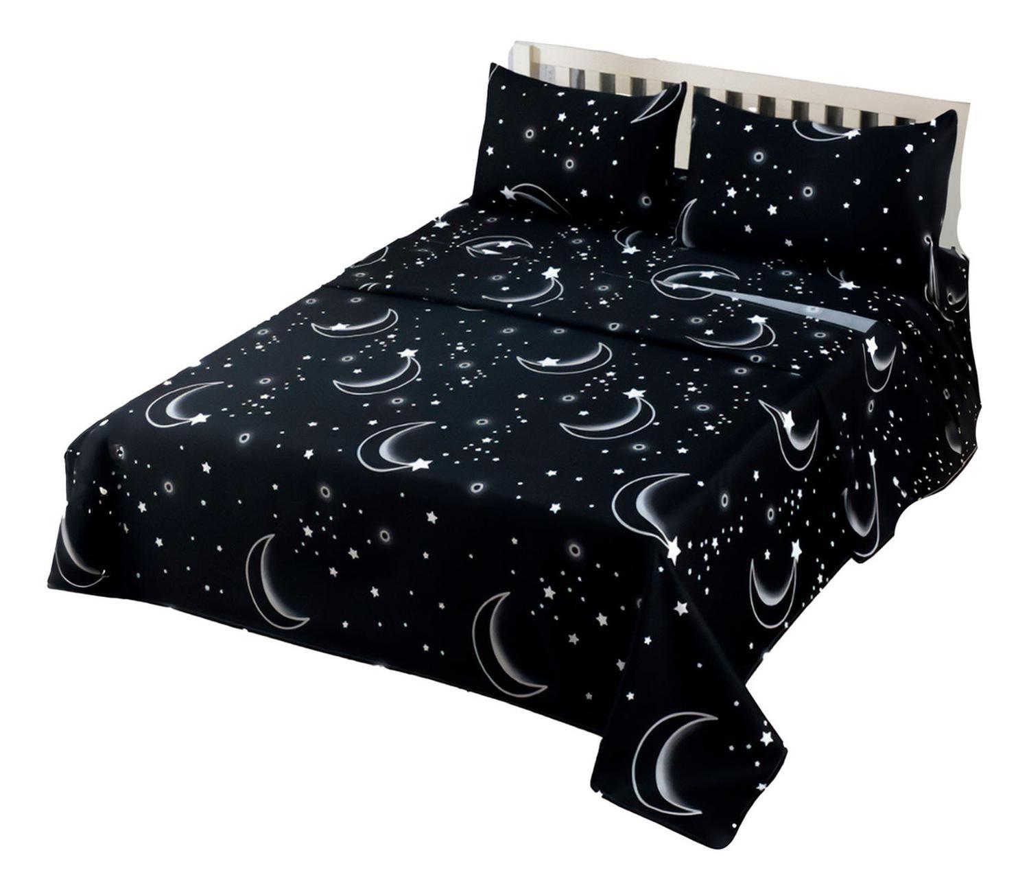 Juego De Sabanas 3.0 Algodon 200 Hilos Luna Negro 595-0